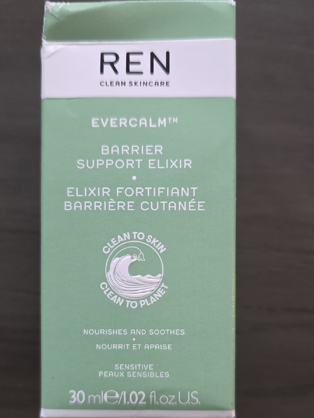 REN Evercalm Barrier Support Elixir - Mint Green Packaging